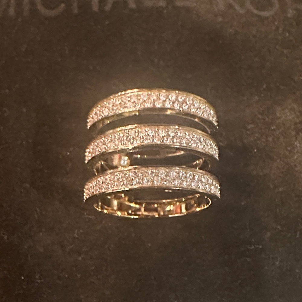 Michael Kors Gold-Toned Steel Tri Stack Ring With Pave Crystals       Size 6